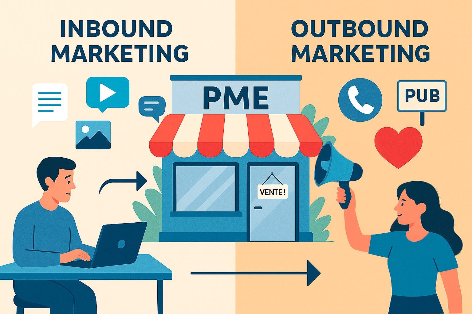 Illustration inbound et outbound marketing