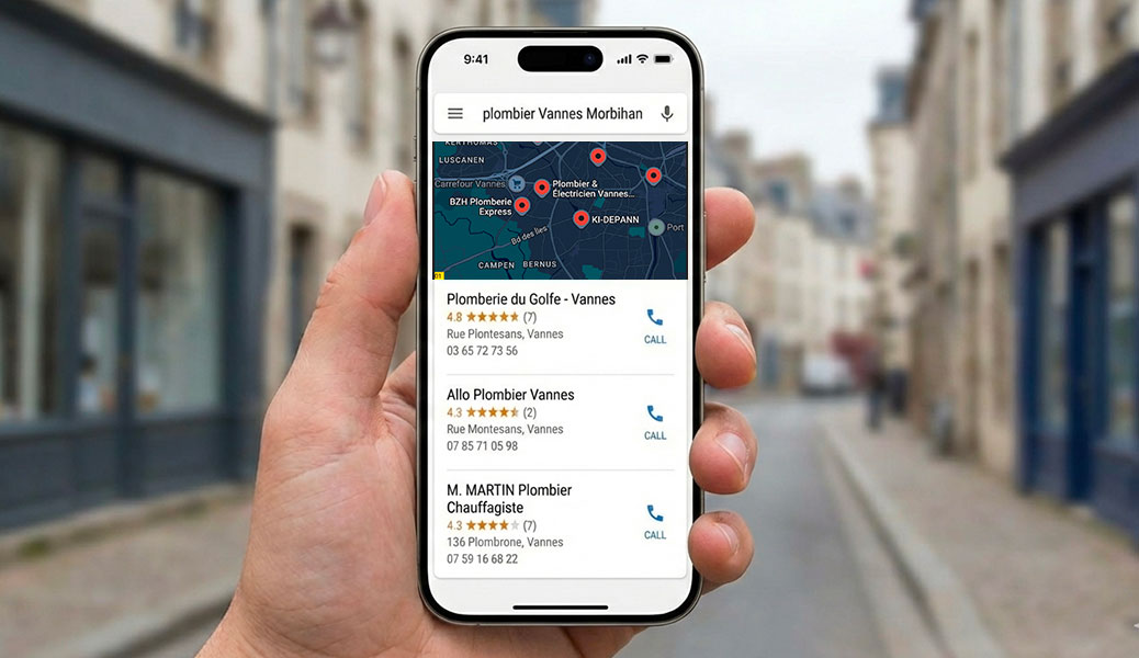 Pack Local Google Maps résultats plombier Vannes Morbihan